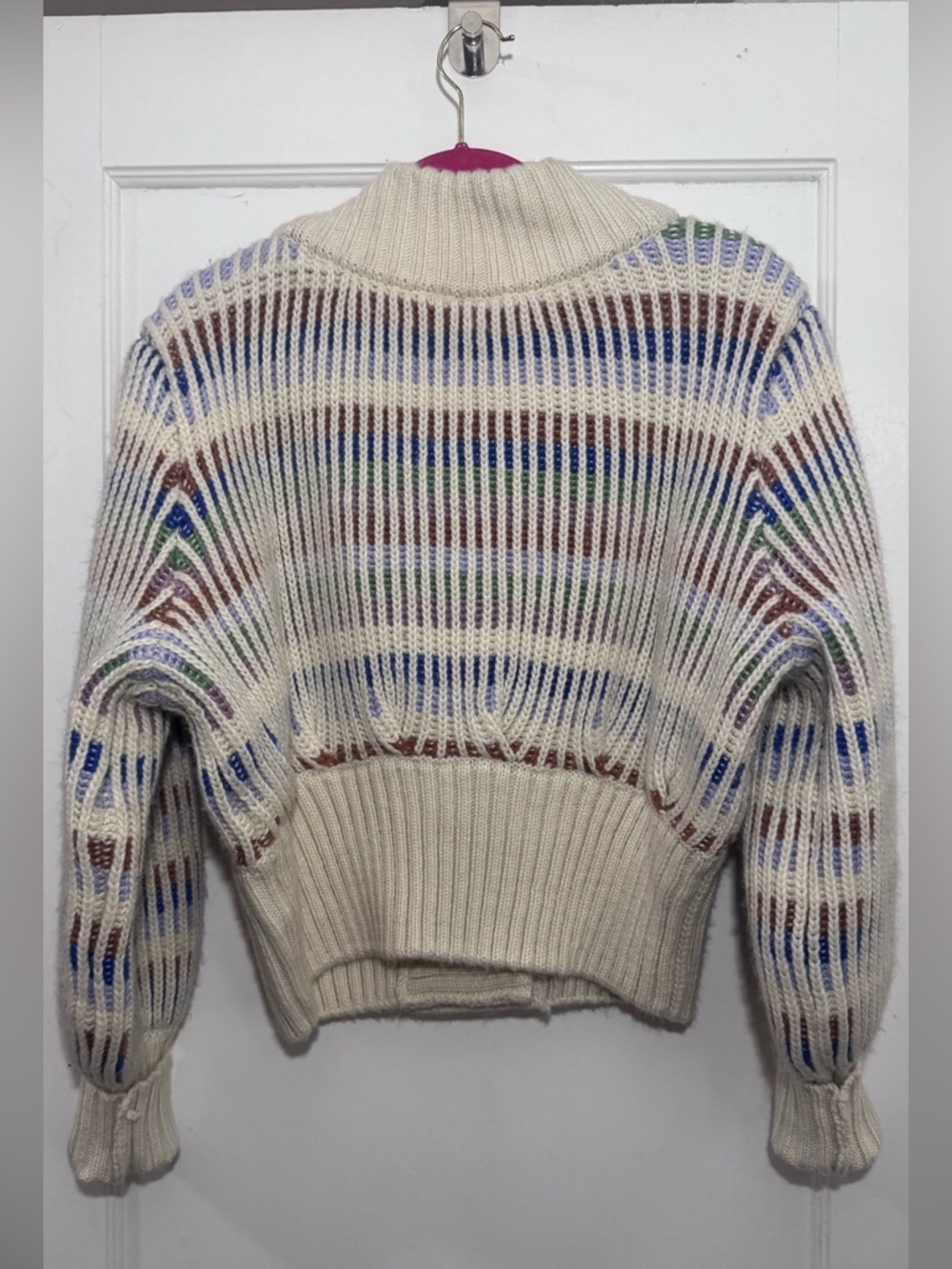 FARM Rio NWT Ivory chunky Knit V-Neck Cardigan Sweater w/ Multicolor Accents - Picture 6 of 7
